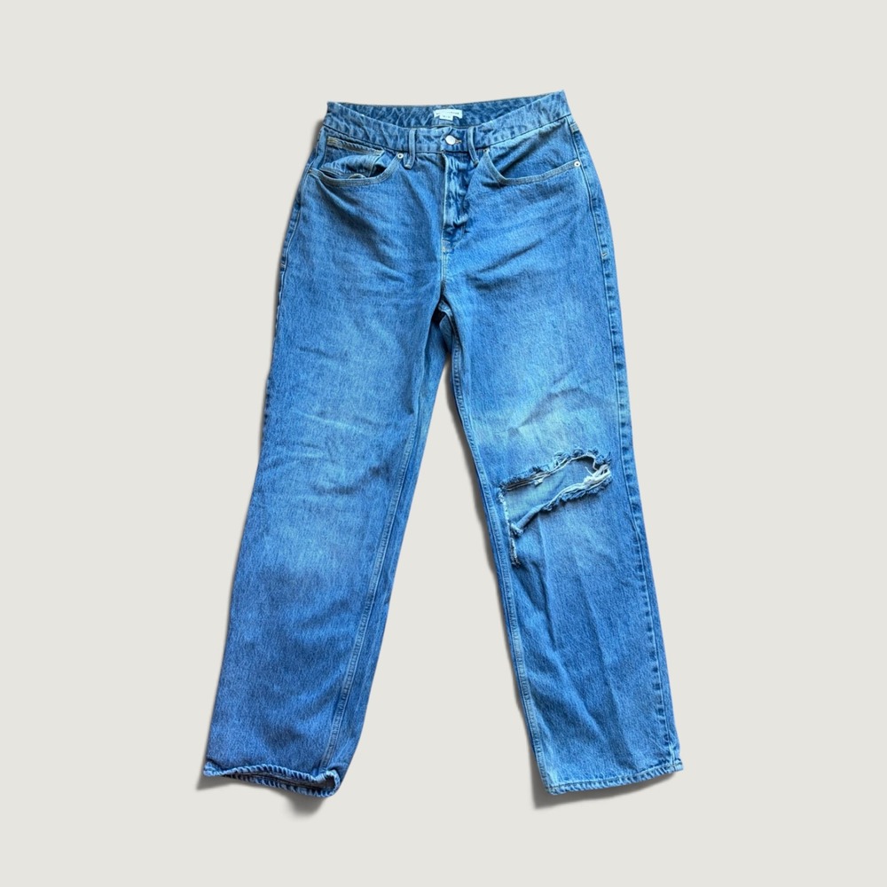 Good American Good 90s Loose Jeans 12/31 Blue Distressed High Rise Straight Leg